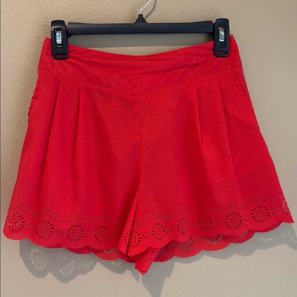 Flying Tomato High Waist Red Shorts with Scalloped Hem